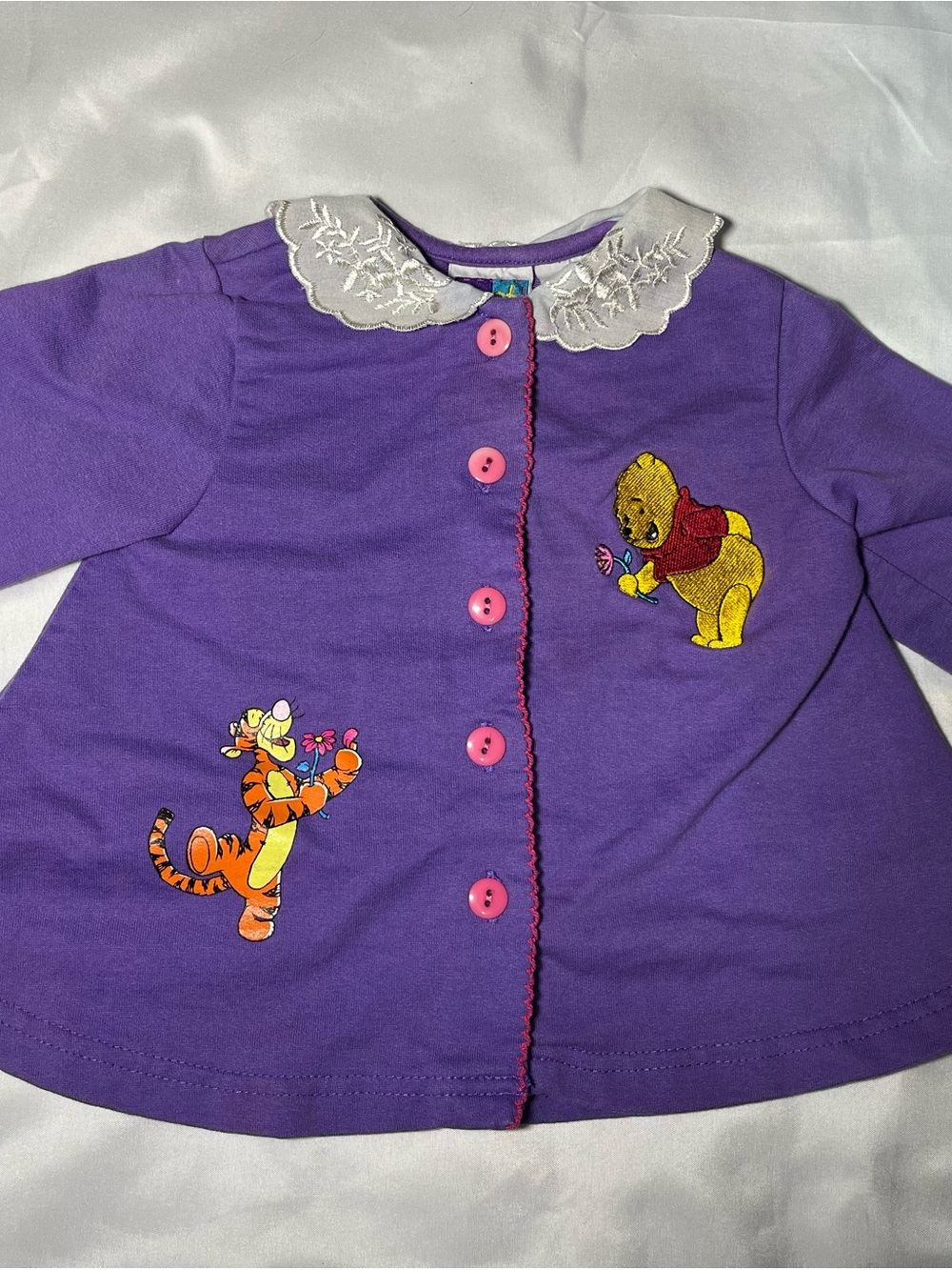 Vintage Disney Winnie the Pooh Tigger Top 18M Purple Peter Pan Lace Collar Shirt